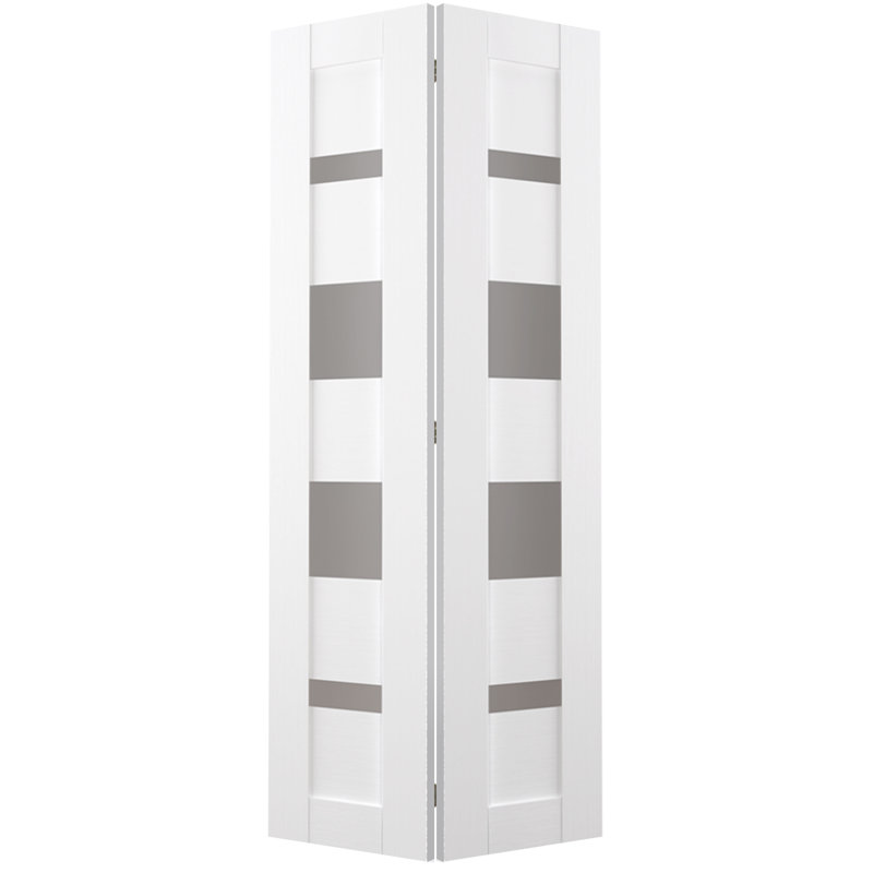 Porte pliante en bois et verre Mirella avec trousse de quincaillerie d'installation, Blanc, 48 po x 79,38 po