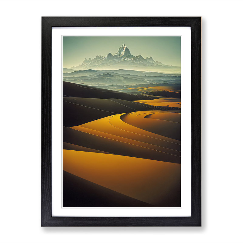 Serene Mountain Landscape - Single Picture Frame Print, 64cm H x 46cm W x 2cm D, Black