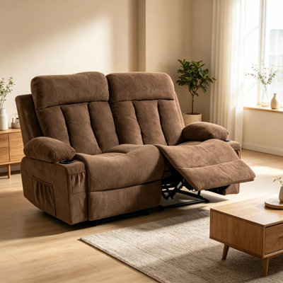 Loveseat Recliner Sofa with Cup Holders, 2 Seat Manual Recliner Chair, reclining loveseat couch for Living Room, Home Theater, Small Spaces, Brown