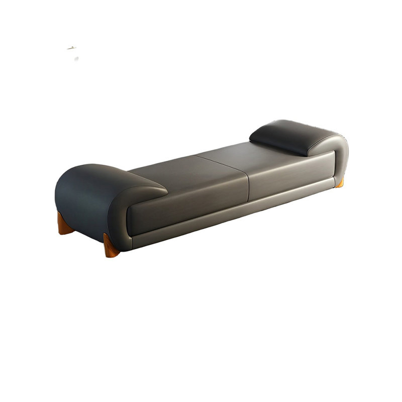 Banc rembourré en cuir véritable Sharella, H 17,71 po x l 59,05 po x P 19,68 po, Gris