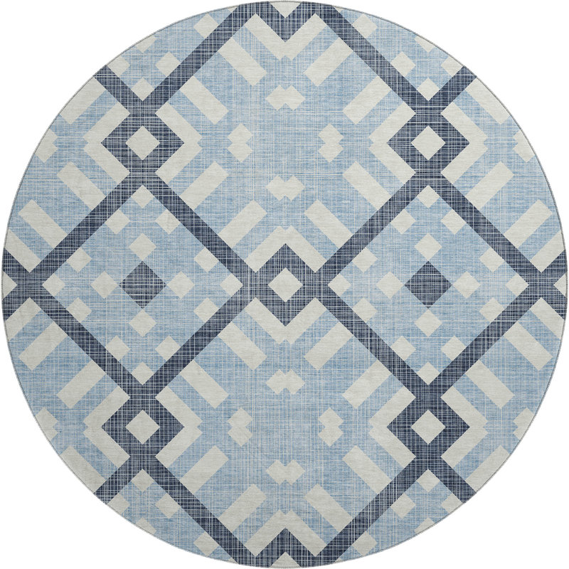 Premium Machine Washable Mayfield AMF616 Geometric Rug, Sky, 8' Round