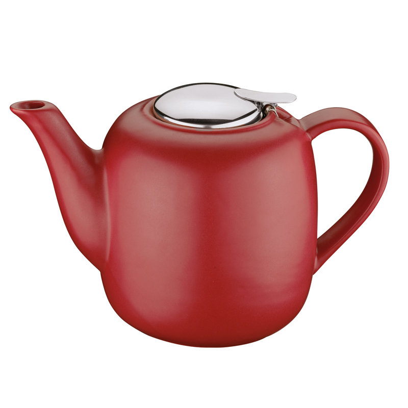 Red Ceramic Teapot with Stainless Steel Infuser, 50oz