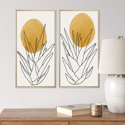 «Yellow Botanical Abstract Leaves II», ensemble de 2 peintures