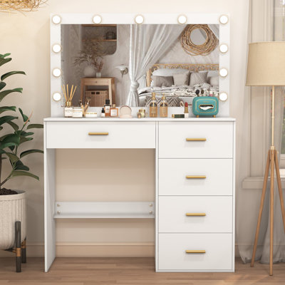 Makeup Vanity Table With 10 Light 3 Color Modes White Vanity Desk Dressing Table With Drawers For Girls