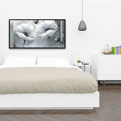 Grayscale Flowers - Framed Canvas for Home Decor