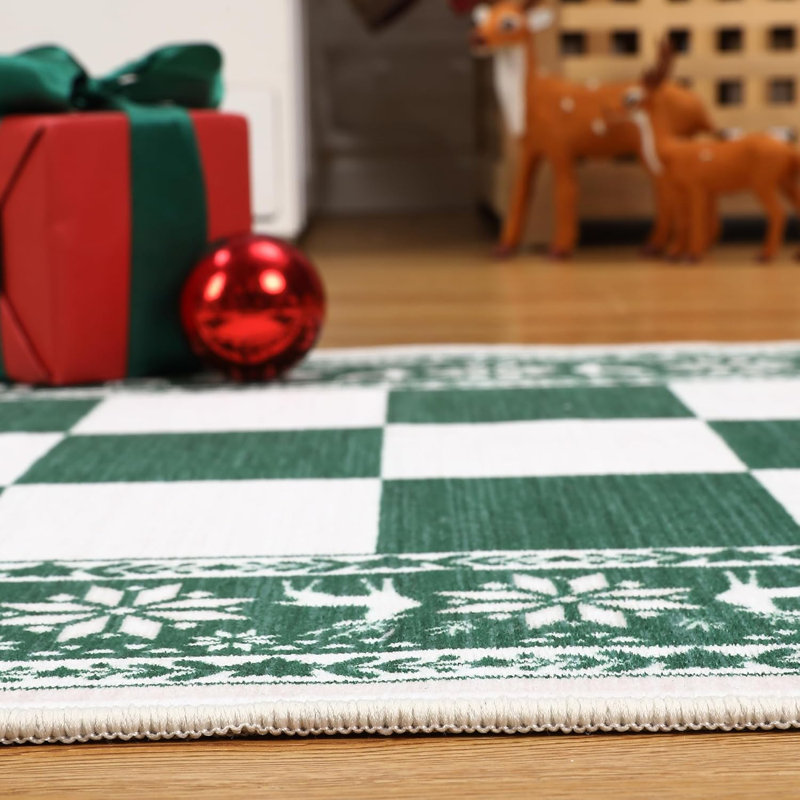 Runner Rug, Washable Christmas Checkered Rug, Non Slip Low Pile Carpet for Entryway or Kitchen, Runner 2' x 6'