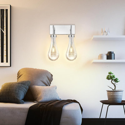 Appliques murales modernes en forme de goutte de pluie avec abat-jour en cristal - Éclairage mural élégant en laiton pour escalier de salle de bain et de meuble-lavabo - Lampe murale d'intérieur à intensité variable 2 lumières