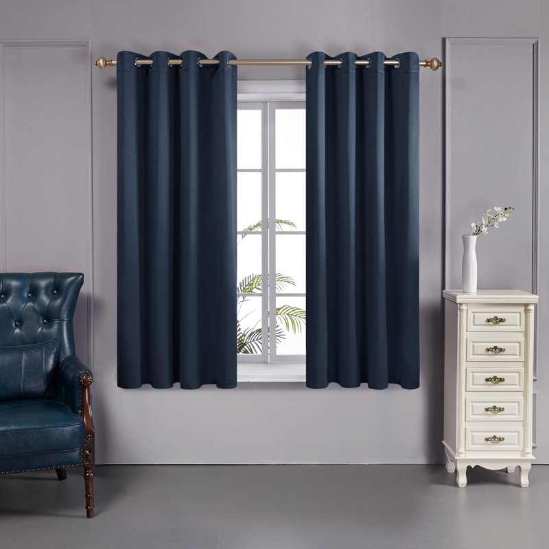 Harjot Room Darkening Curtain Pair, 52" W x 84" L, Navy Blue