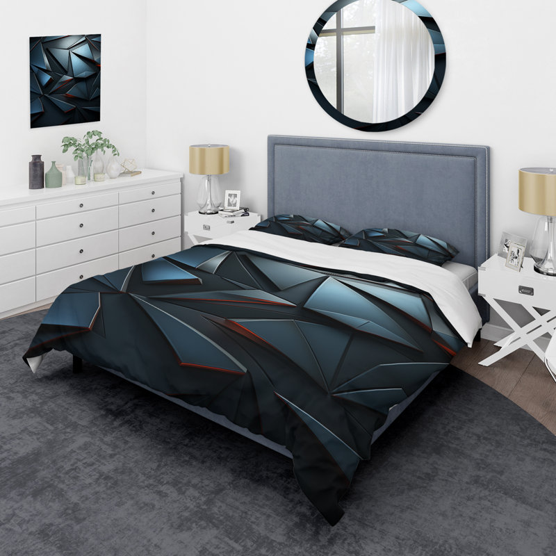 Ensemble de housse de couette bleu à motif géométrique foncé élégant Elegant