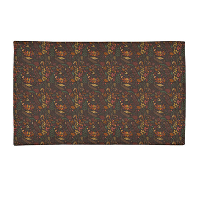 Tapis vert/orange/rouge fait main floral