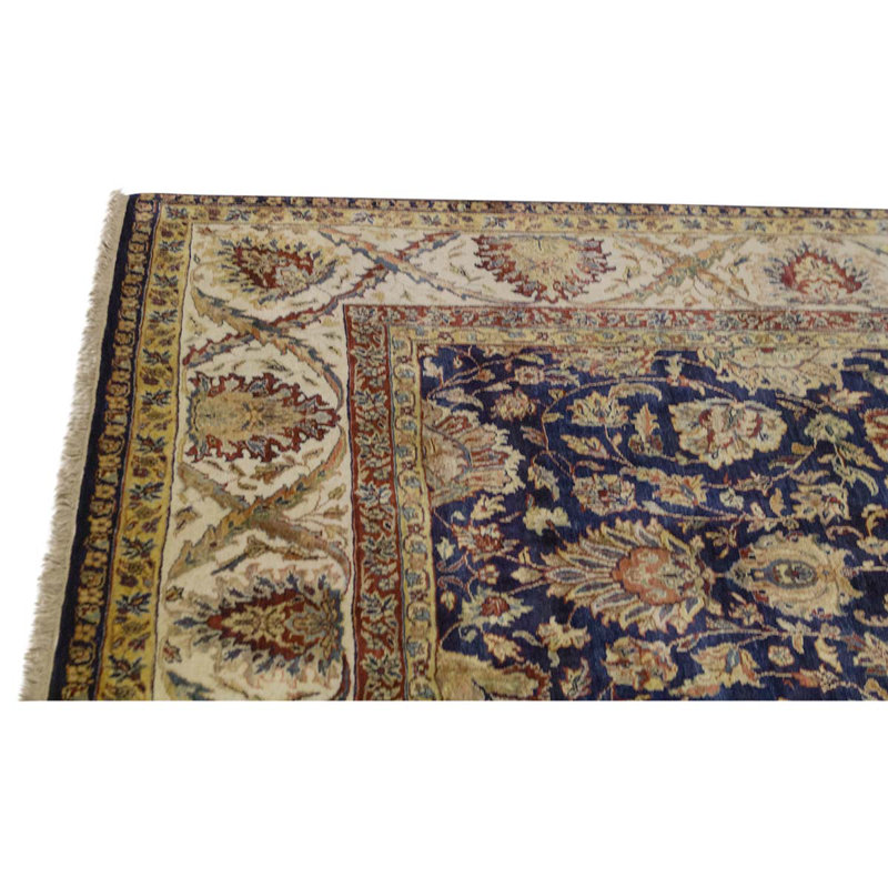 Tapis unique noué à la main bleu / brun / crème de haute qualité