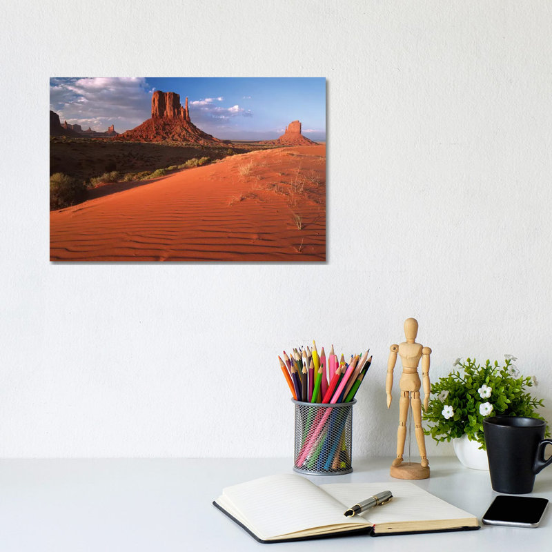 Sand Dunes And The Mittens, Monument Valley Navajo Tribal Park, Arizona by Tim Fitzharris - Wrapped Canvas Print
