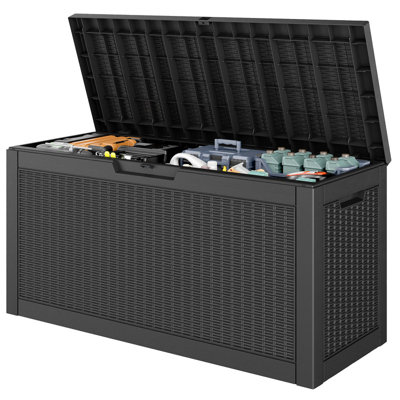 Coffre de terrasse en résine 75 gallons - Rangement extérieur résistant aux intempéries avec couvercle verrouillable et design en rotin