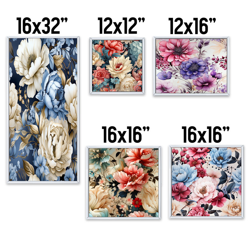 Ramires - Ensemble de 5 décorations murales florales, Cadre flottant blanc