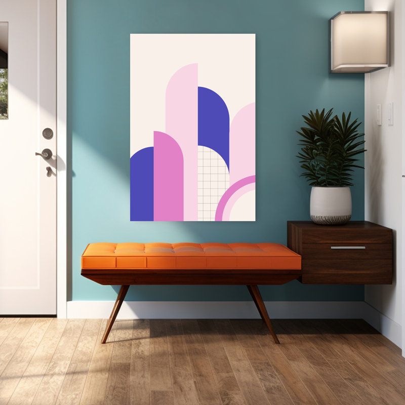Art contemporain contemporain abstrait géométrique paysage rétro, 48" H x 32" W