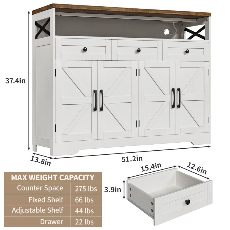Buffet 51 "avec tiroirs Farmhouse, Brun / Blanc