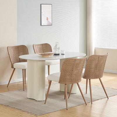 Rattan Dining Chairs Set Of 4,white Boucle Dining Room Chairs,cane Country Kitchen Chairs Upholstered Pe Rattan Dining Chair With Metal Legs For Dining Room,kitchen