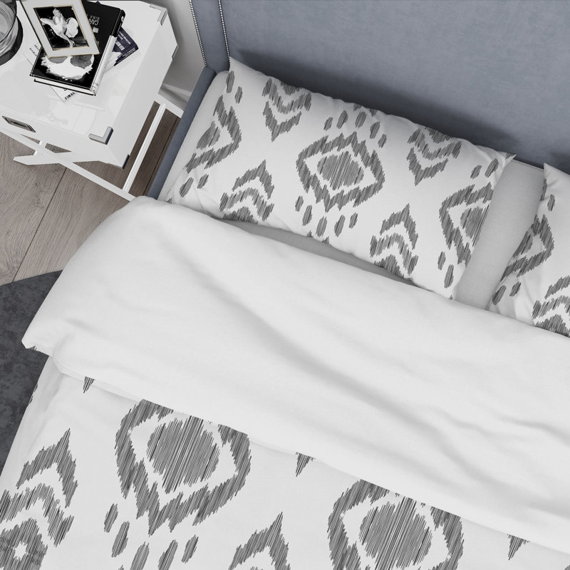 Grey Ikat Ogee - Abstract Duvet Cover Set - Microfiber Polyester, Twin Duvet Cover + 1 Standard Sham