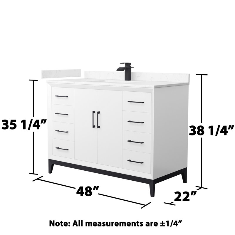 Amici Single Bathroom Vanity Set, Matte Black, 48", Cultured Marble (White)
