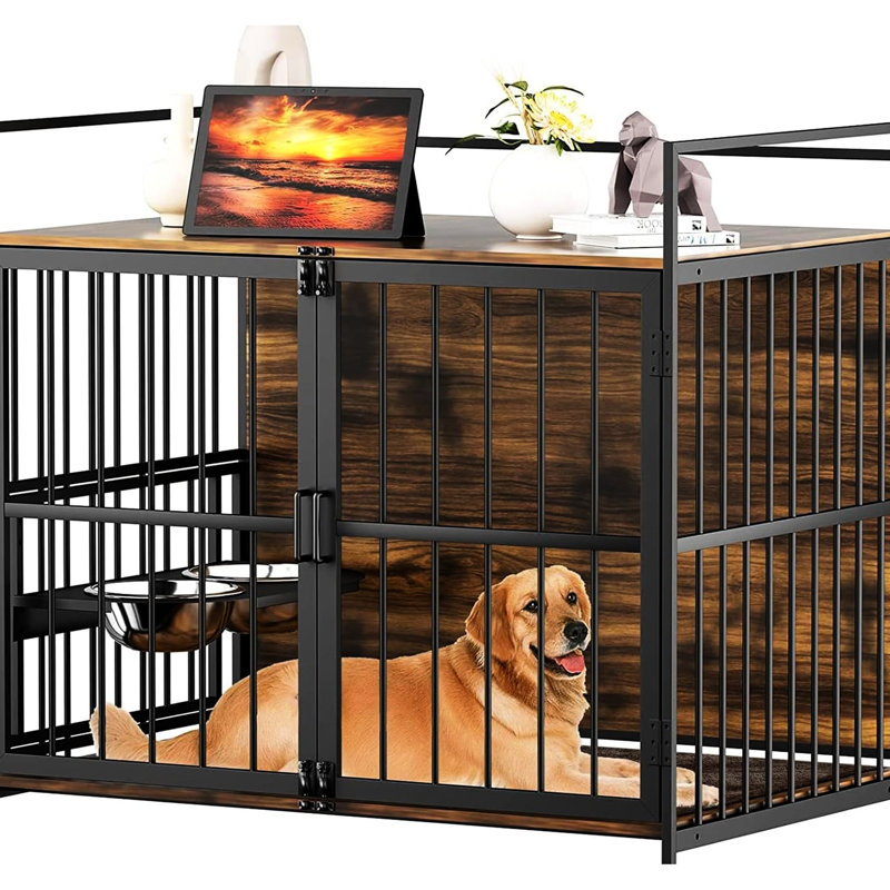 Grande cage d'intérieur robuste pour chien, 41 po avec des meubles de caisse pratiques pour l'alimentation et le rangement, pour les options de mâcher pour chiens