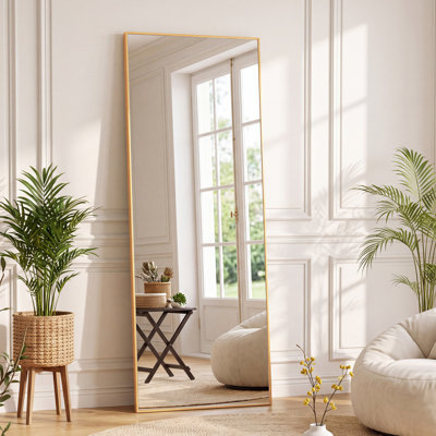 Oversized Rectangle Full‑Length Aluminum Framed Floor Mirror with Stand for Bedroom, Living Room, Home Gym, Closet and Dressing Room