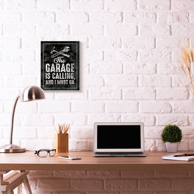 « garage is calling work », art textuel sur motif de pièce, H 19 po x l 13 po, Plaque murale
