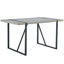 Ensemble de table et de chaises. Une table de salle à manger rectangulaire rétro minimaliste avec un dessus spécialement texturé et des pieds en métal, jumelée à 4 chaises