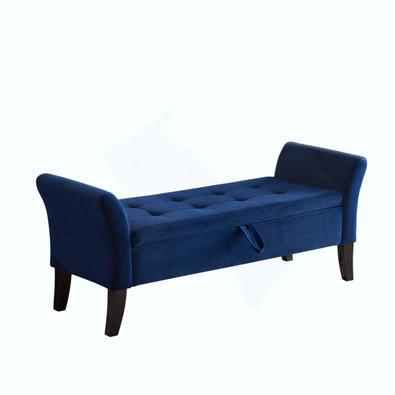 51.5" Bed Bench With Storage Velvet, Blue