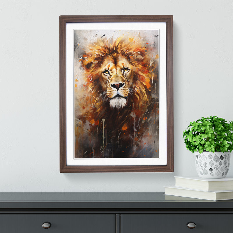 XYZ-FRM-V1223-4243 Lion Informel No.2 1 Piece Single Picture Frame Wall Art, 64cm H x 46cm W x 2cm D, Walnut