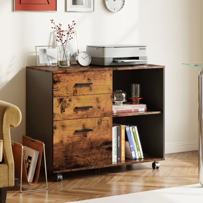 Cambrie 31.5" Wide 3 Drawer Wood File Cabinet, Mobile Filing Cabinet with Shelves, Lateral File Cabinet With Changeable Shelves For Home Office