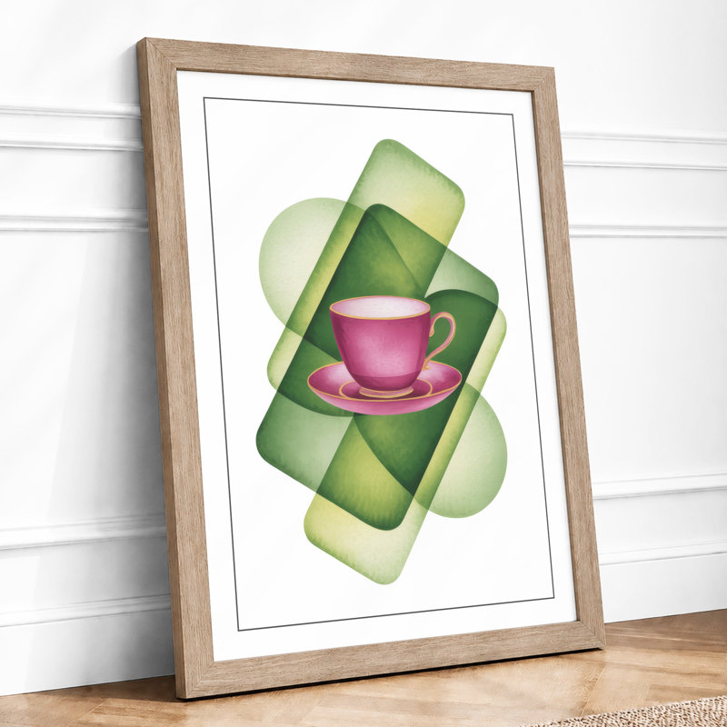 Teacup Among Geometrics Modern - Framed Print, A1 - 84.1 x 59.4 cm, Oak