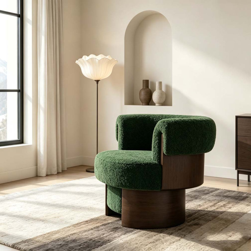 Fauteuil demi-tonneau rotatif moderne courbé et sculptural, 2