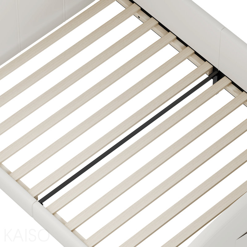 Lit simple tapissier en forme de lapin Princess, lit plateforme simple avec tête et pied de lit, blanc, Blanc