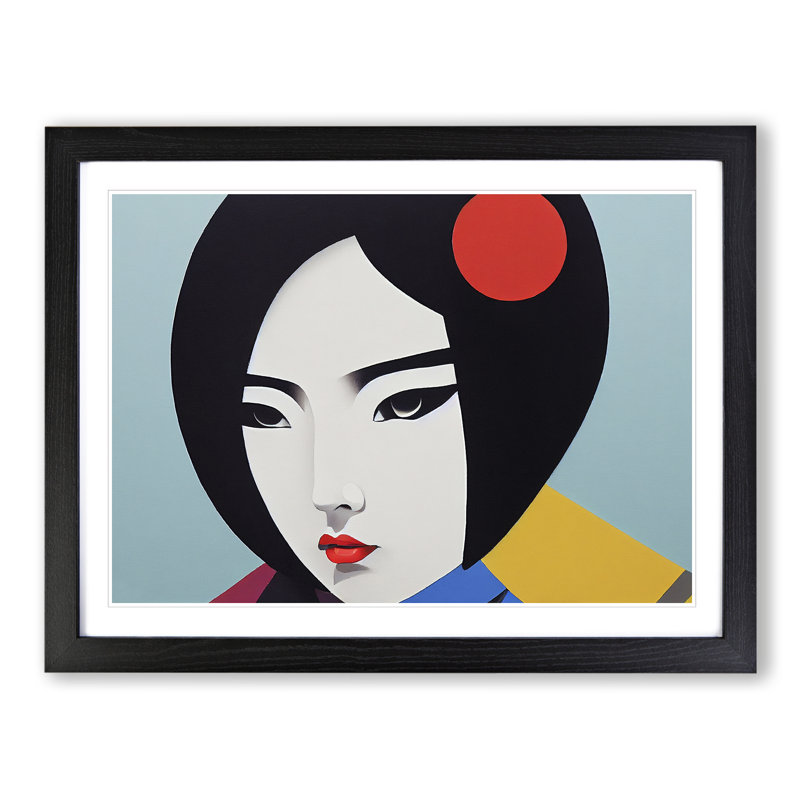 An Abstract Geisha - Framed Print, 25cm H x 34cm W x 2cm D, Black
