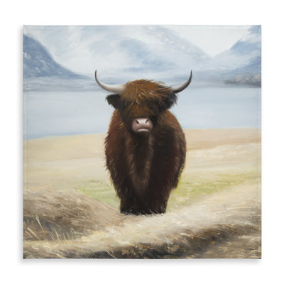 Highland Cow Tablecloth - Blue Animals Mountains Decor