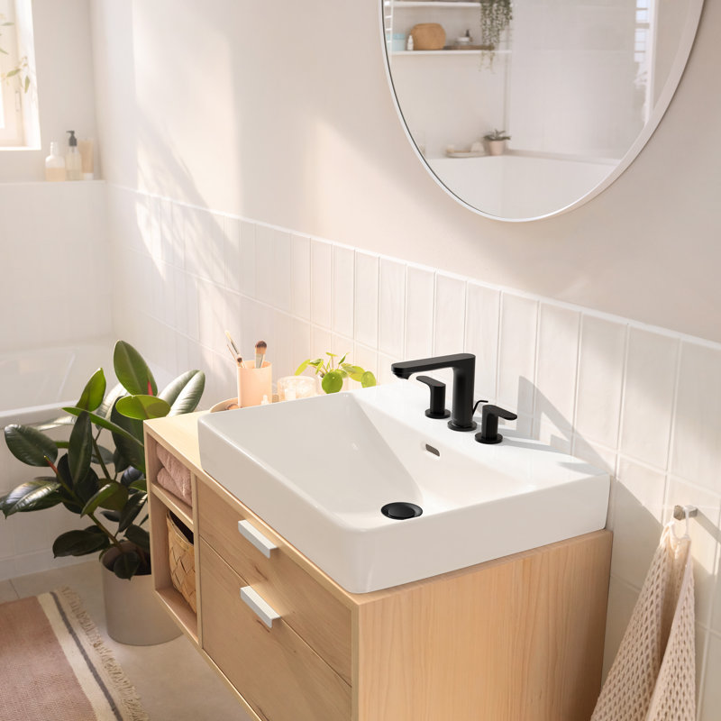Robinet de salle de bain à large entraxe avec drain Rebris S, Noir mat