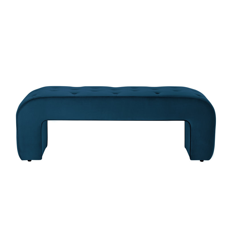 Banc rembourré de 52 po en velours, Bleu marine