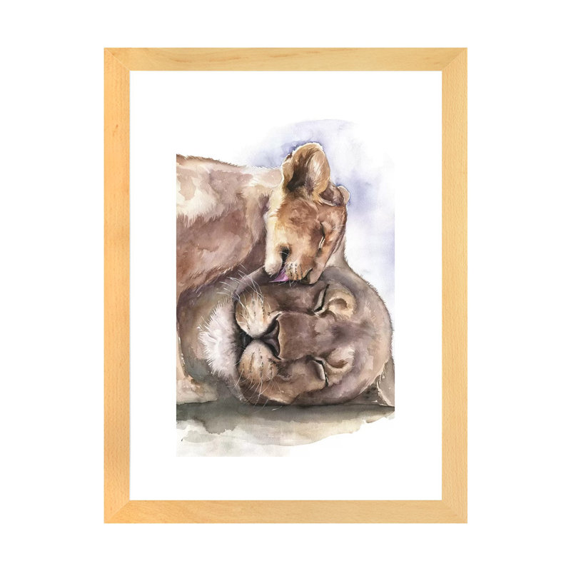 Happy Lions, art encadré, H 24 po x l 16 po x P 1 po, Papier encadré naturel