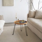Round Wood And Rattan Side Table, Foldable Table With Metal Tripod, Rattan Round Tray Top, Boho Style, Chic Coffee Table, Side Table (Height 17.7", Grid Knit Pattern