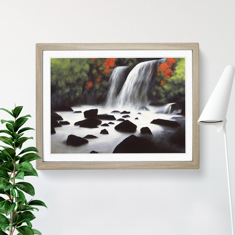 Mysterious Waterfall - Single Picture Frame Print, 25cm H x 34cm W, Beige