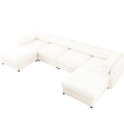 White Sectional Couch With Storage Compartments - Chenille, Deep Seat, Ergonomic Cylindrical For Comfort Modular Home Comfortable And