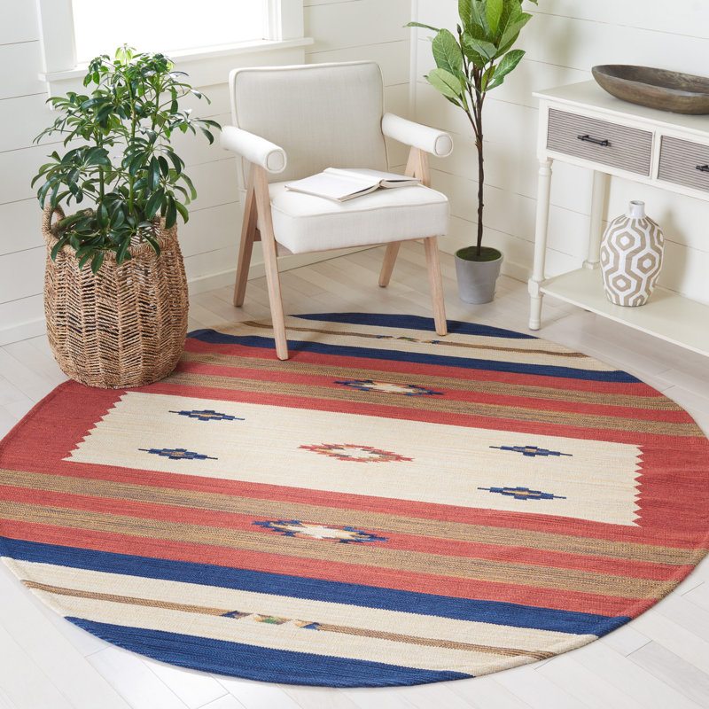 Barham Hand Woven Cotton Southwestern Area Rug, Round 6'