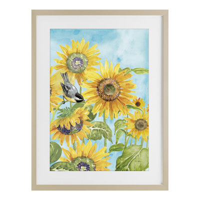 Sunflower Honey Bird, reproduction encadrée sous verre, design par Tim Coffey