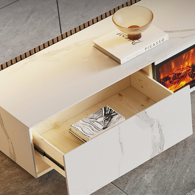 Italian minimalist LED simulated flame electronic fireplace floor cabinet, 13.78"H x 78.74"W x 15.75"D, White