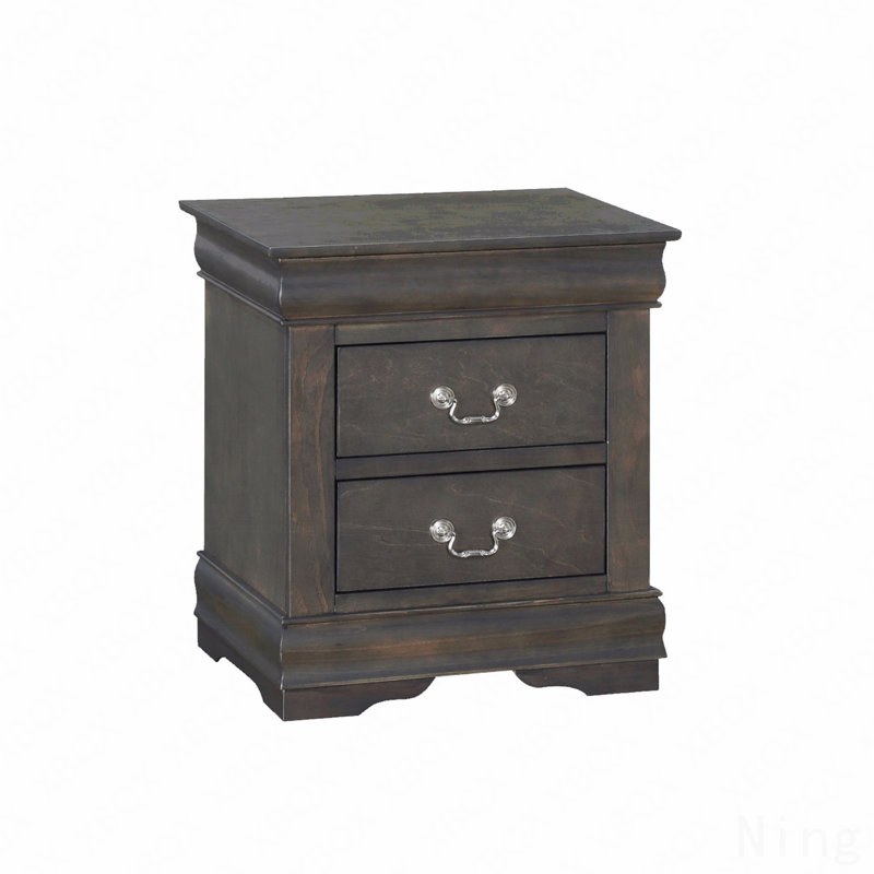Table de chevet en pin massif avec 2 tiroirs, Gris