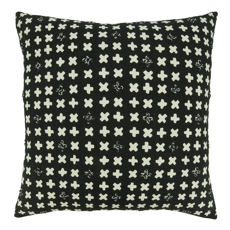 Black Embroidered Cotton Square Throw Pillow Cover
