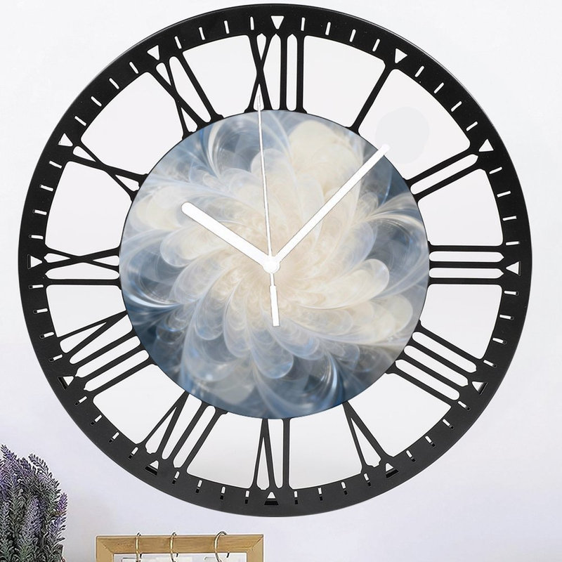 Horloge murale ronde en fer 10 po avec mouvement à quartz silencieux, chiffres romains, impression UV, Ivoire, bleu, gris