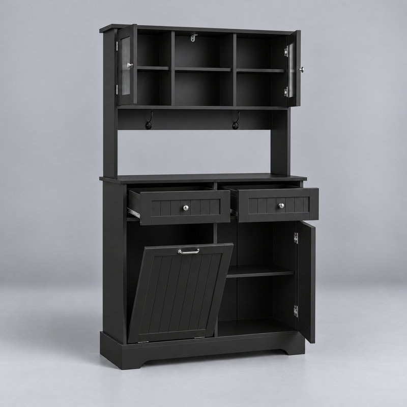 Armoire de cuisine avec tablettes réglables, pour la cuisine et le salon - Noir, Noir
