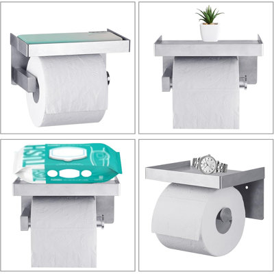 Stainless Steel Toilet Paper Holder With Shelf, Wall-Mounted Or Adhesive, Rustproof Bathroom Tissue Roll Hanger