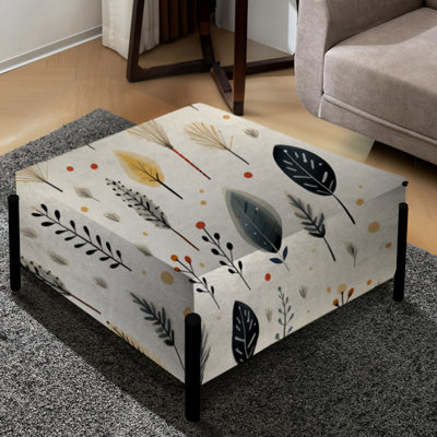 Boho Minimalism Beige Ferns Pattern II - Floral Large Square Ottoman